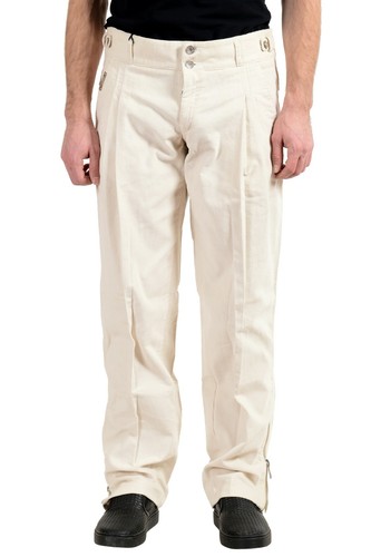 Dolce\u0026Gabbana Hombre Blanco Roto Plisado Pana Pantalones Informales | eBay