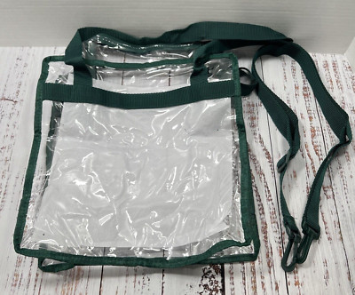 Clear Tote Bag Stadium Approved Green 12x12x6in Zipper Adjustable