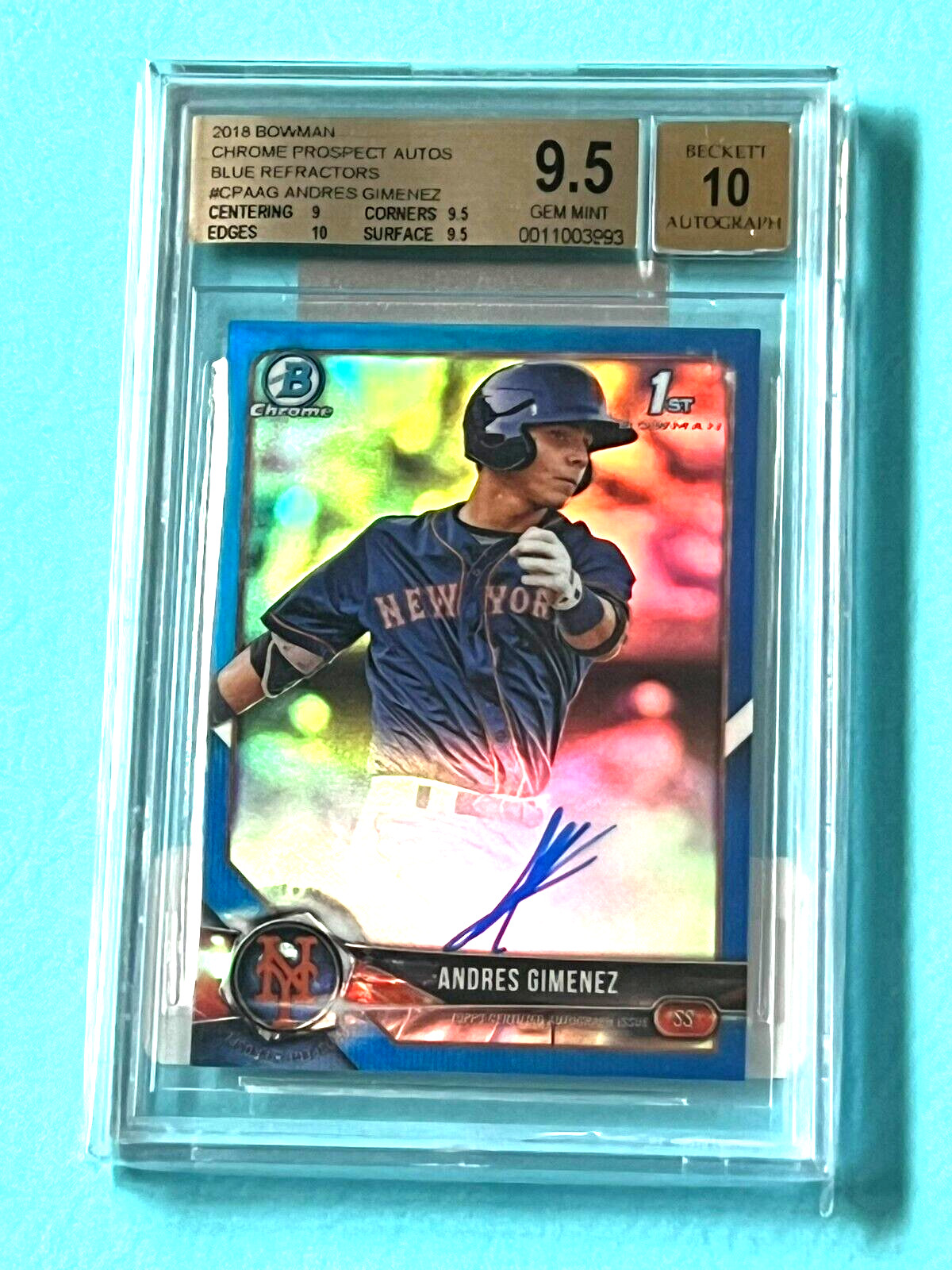 2018 Bowman 1ST Chrome Blue Refrac Andres Gimenez Guardians AUTO /150 BGS 9.5/10