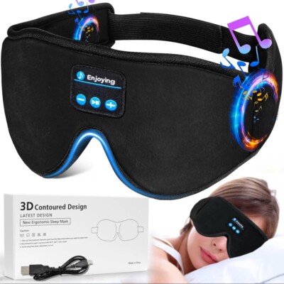 UK Wireless Bluetooth Kopfbügel Schlaf Augenmaske Kopfhörer Headset Musik Sport