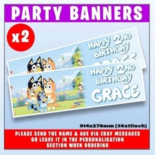 Personalised BLUEY Birthday Banner x2 Custom Any Name Any Age 36x 11"
