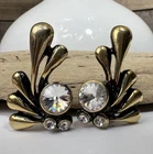 Vintage Clip On Earrings Gold Tone Rhinestone Heavy Quality Costume Jewelry 💛