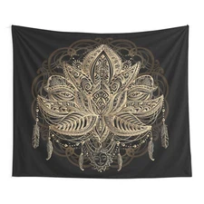 Lotus wall tapestry spiritual tapestry sacred geometry wall hanging black gold