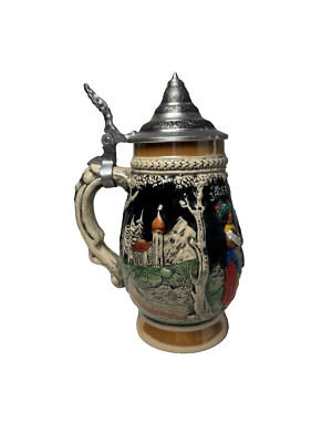 Vintage German Stein Made by B.R. with Pewter Lid Marked Zinn Germany 8''