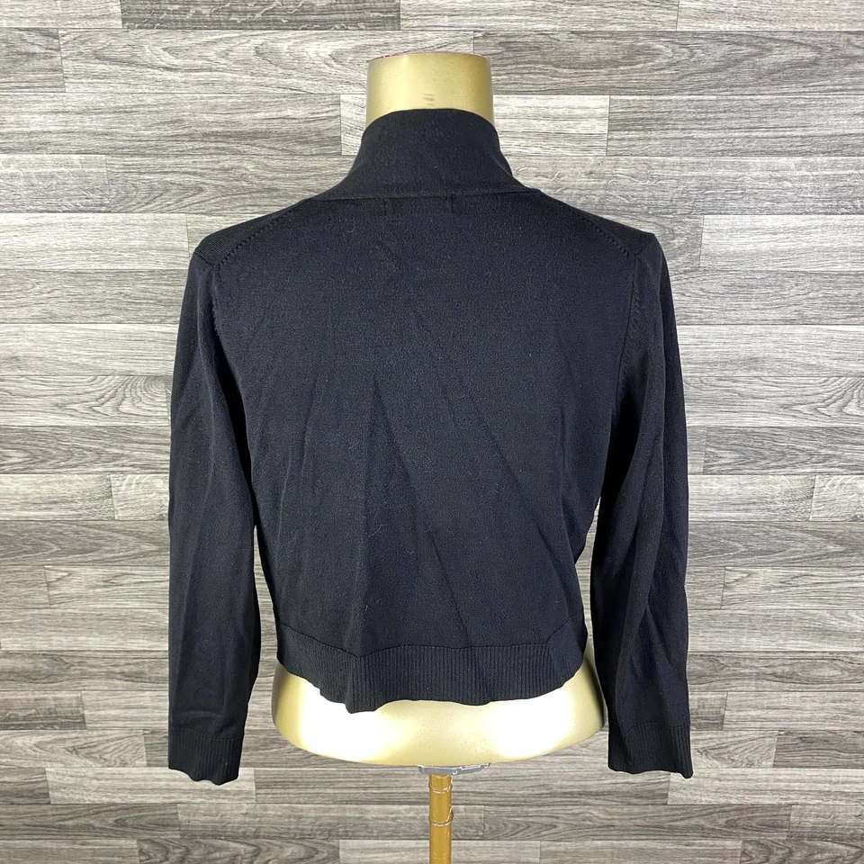 Cárdigan suéter recortado de seda negro estilo abierto CALVIN KLEIN para mujer talla mediana Foto 3 de 4