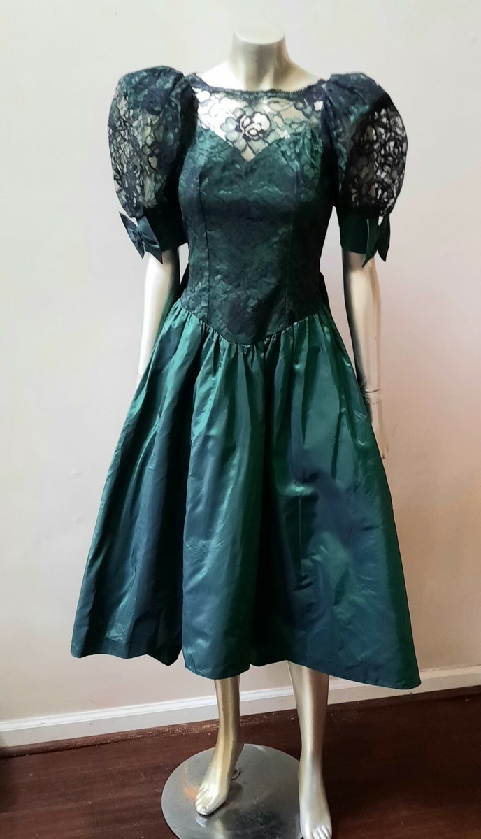 A-Line/Princess Sweetheart Taffeta Prom Dresses Vintage 80s Iridescent Dress Puff Sleeves Ankle-Length main image 1