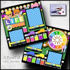 LIFE IS GOOD  the game of life  2 premade scrapbook printed pages paper CHERRY