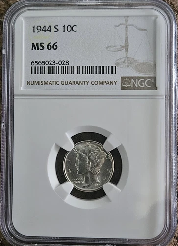 1944 S MS66 Mercury Dime NGC - Brown Label