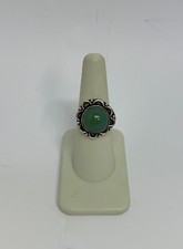 Sterling Silver Round Green Stone Ring Size 7