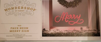 Wondershop - Merry - LED Red Light Up Sign Christmas Faux Neon Style Window Wall