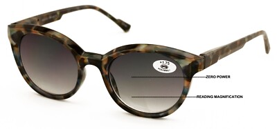 Women Round Progressive Bifocal Reading Sunglasses - No Line - Zero Power On top