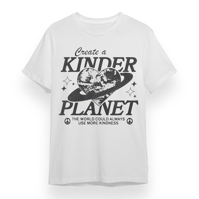 Women's T-shirt with Create Kinder Planet Graphic Unisex White 100% Cotton Tee