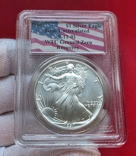 1991 American 1oz .999 Fine Silver Eagle WTC 9/11 Ground Zero Recovery PCGS GEM