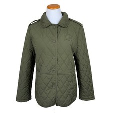 Tommy Hilfiger Quilted Jacket Women's M Green Pockets Snaps Puffer Long Sleeve