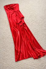 Fashion Nova Red Satin Strapless Formal Gown Maxi Dress M Prom Wedding Slit