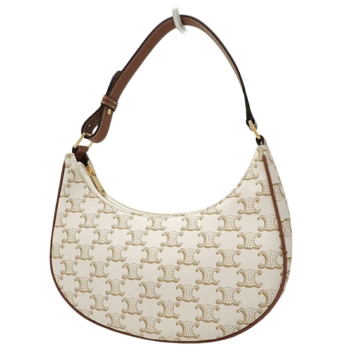 CELINE Ava Bag Handbag Shoulder Bag Calf Triomphe Canvas Tan White Gold