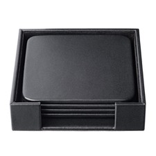 Black Leather 4-Square Coaster Set