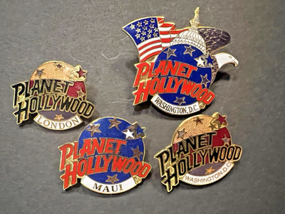 4 NOS Vintage Planet Hollywood Pins -  Washington DC, Maui, London - Brand New!