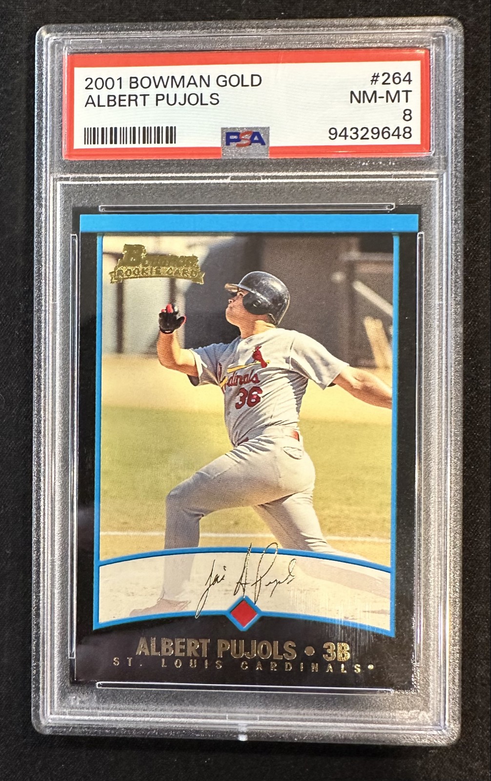 2001 Bowman - Albert Pujols #264 Gold (RC) PSA 8