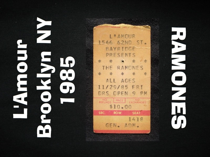RAMONES Concert Ticket Stub, 1985 L’AMOUR, Brooklyn NY ($10 Admission)