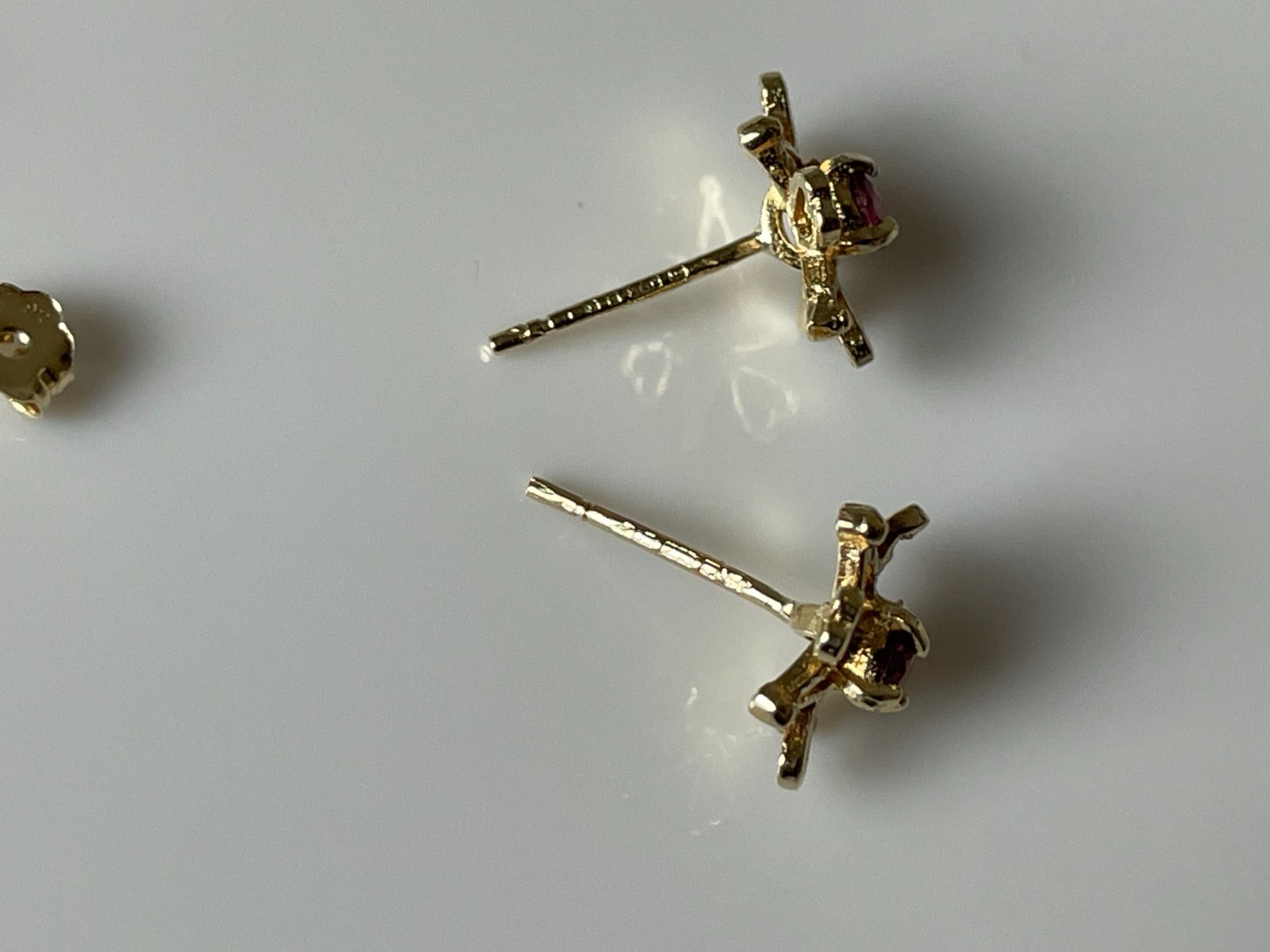 1979 Ruby Earrings 9ct Gold Stud Ruby Openwork Go… - image 13
