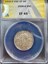 1930 S Standing Liberty Quarter - ANACS EF 45 - Sharp Problem-Free Coin