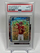 JAYDEN DANIELS PSA 10 2024 DONRUSS OPTIC #248 ROOKIE WHITE SPARKLE COMMANDERS