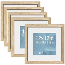 VCK 12x12 Picture Frame 5 Pack - Natural Wood Grain, High-End Wood Poster Fra...