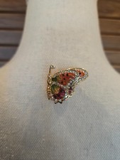 St John Gold Butterfly Clear Crystals Red Green Orange Enamel 3D Brooch Pin EUC
