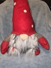Christmas Gnome Weighted Bottom Red Grey Holiday Gnome 44in Plush Tip Of Hat
