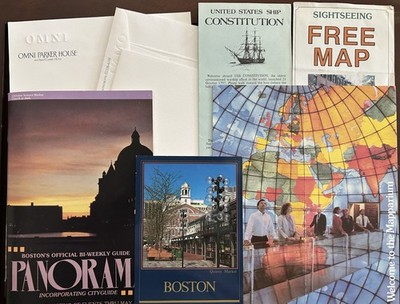 Vintage 1980s Boston Travel Ephemera Lot Map Guides USS Constitution Panorama
