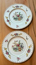Nice Lot of 2 Spode Copeland Peplow 10.5" Yellow Trim Dinner Plates  - England