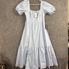 ASTR  The Label Dress Womens Size M Blue Poplin Puff Tiered Midi