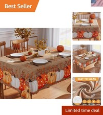 60x84 Inch Waterproof Fall Tablecloth - Elegant Pumpkin Design for Thanksgiving