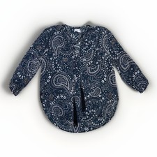 Faithfull The Brand Alice Paisley Floral Boho Top Navy Blue White Tassels Size 2