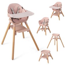 6-in-1 Convertible Wooden Baby Highchair Infant Feeding Chair w/ Removable Tray