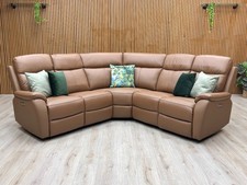 Very 'Kingsmere' Corner Sofa Tan Brown Leather Power Recliner Luxury Suite NEW