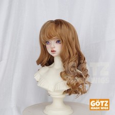 1/3 Brown  Gold Medium-length Curly Hair Mohair Silk Wig Fit BJD Doll Hairs