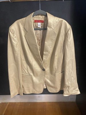 Anne Klein PLUS SIZE 100% Leather Tan Gold Blazer Jacket 20W Soft