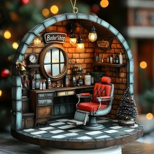 Decorazione Natalizia Personalizzata Vintage Barbiere Negozio, Retro Sedia Rossa Decorazione Albero Regalo