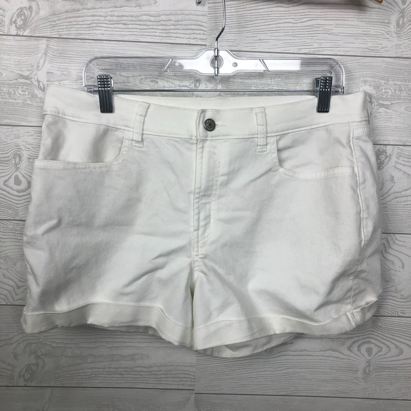 Old Navy Women's Size 12 Mid Rise Shorts Cuffed Hem Cotton Blend Solid White