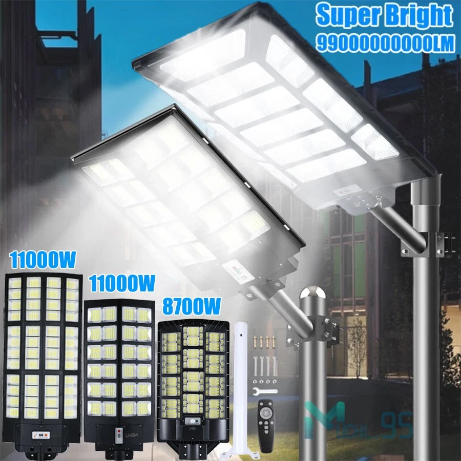 Luces de calle solares comerciales grandes 11000 W luces de estacionamiento de anochecer a amanecer + poste Foto 2 de 4