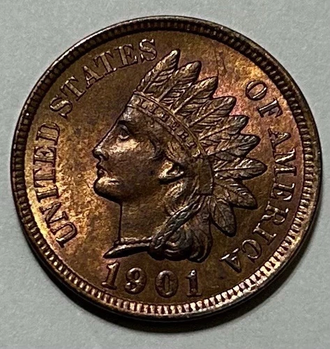 1901 Indian Head Penny Cent  Uncirculated Red and Brown