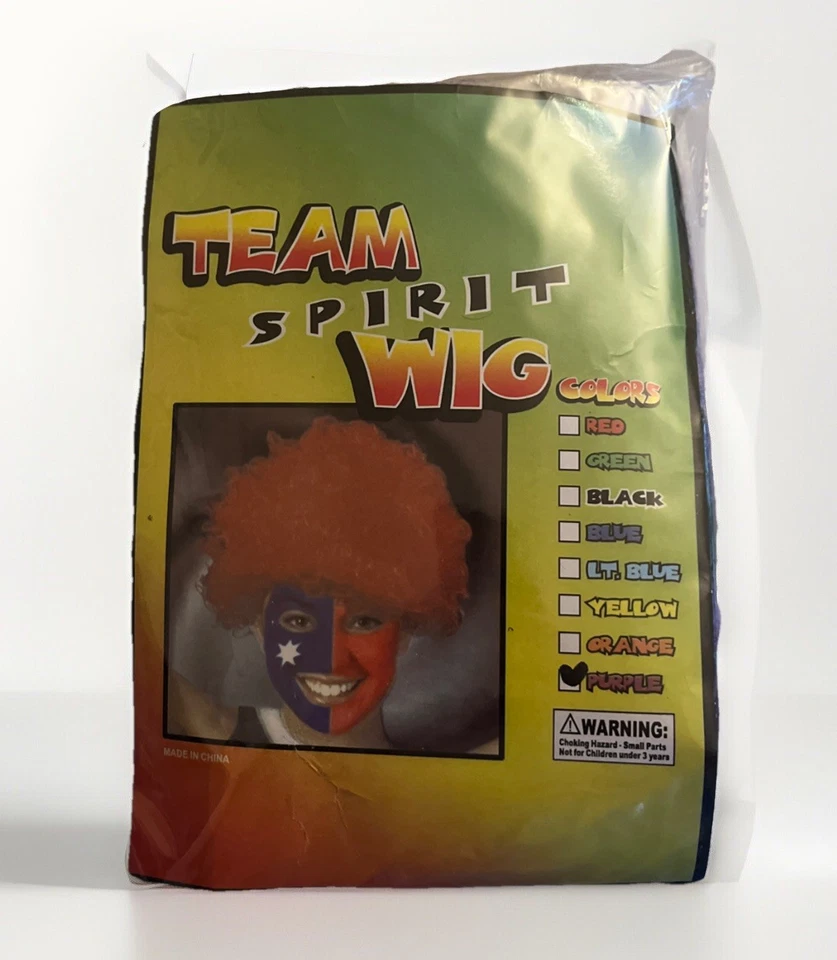 Peluca púrpura Team Spirit para eventos deportivos y fanáticos de los vikingos y cuervos con disfraces - Nueva Foto 3 de 4