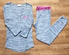 BOBBIE BROOKS Women's Gray 2 PC Pajama Set Sleepwear Sz S Long Sleeves Long Pant