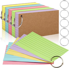 350 Pcs Index Cards with Ring, 3X5 Inches Flash Cards with Rings Colored Heavy N
