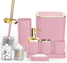 Bathroom Accessory Set,9 Pieces Pink Bathroom Accessories Set with Trash Can, To