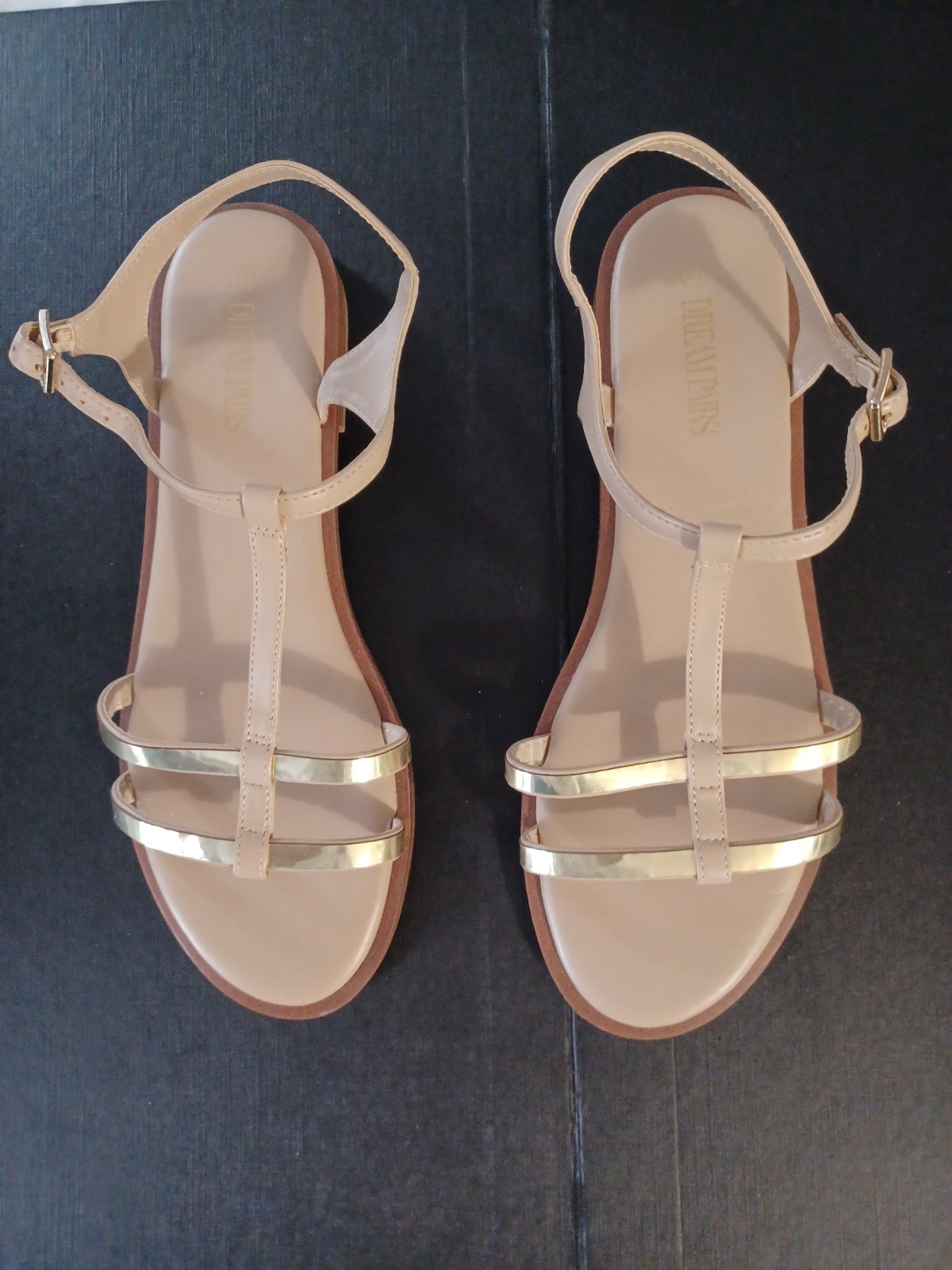 Dream Pairs Women's Fashion Flat Sandals Gold Metallic Sz 11