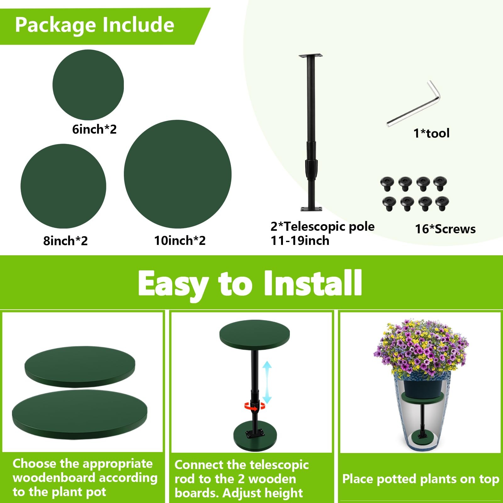 2 Pack Adjustable Height Plant Risers for Inside Pots, 12-21" Planter Inserts...