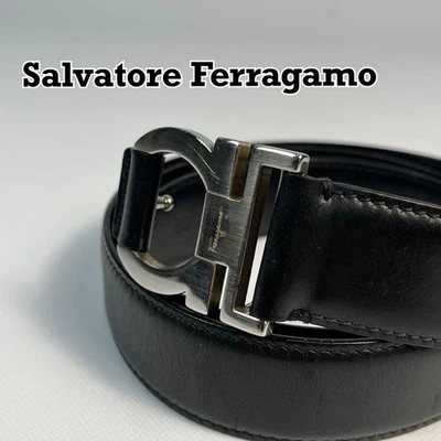Ceinture en cuir noir SALVATORE FERRAGAMO Gancini 90 - Photo 1/4